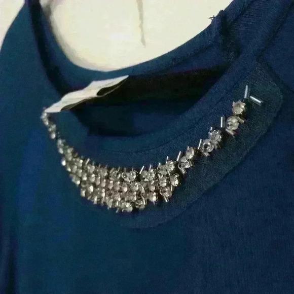 Jacqueline Smith asymmetrical Emerald blue size medium Tunic Top rhinestone - Picture 4 of 9